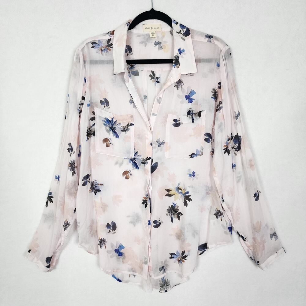 Cloth & Stone Floral Button Down Shirt Sheer Lightweight Boho Shabby Chic Sz XL